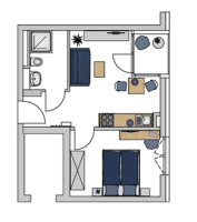 Studentenwohnung 2-Zimmer Business Suite Innenhof #clubhaus Grundriss