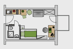 Studentenwohnung STUDIO L BAL­KON/TER­RASSE Grundriss