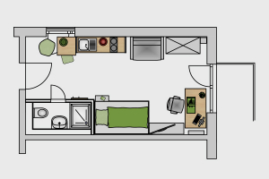 Studentenwohnung STUDIO PRE­MIUM BALKON Grundriss